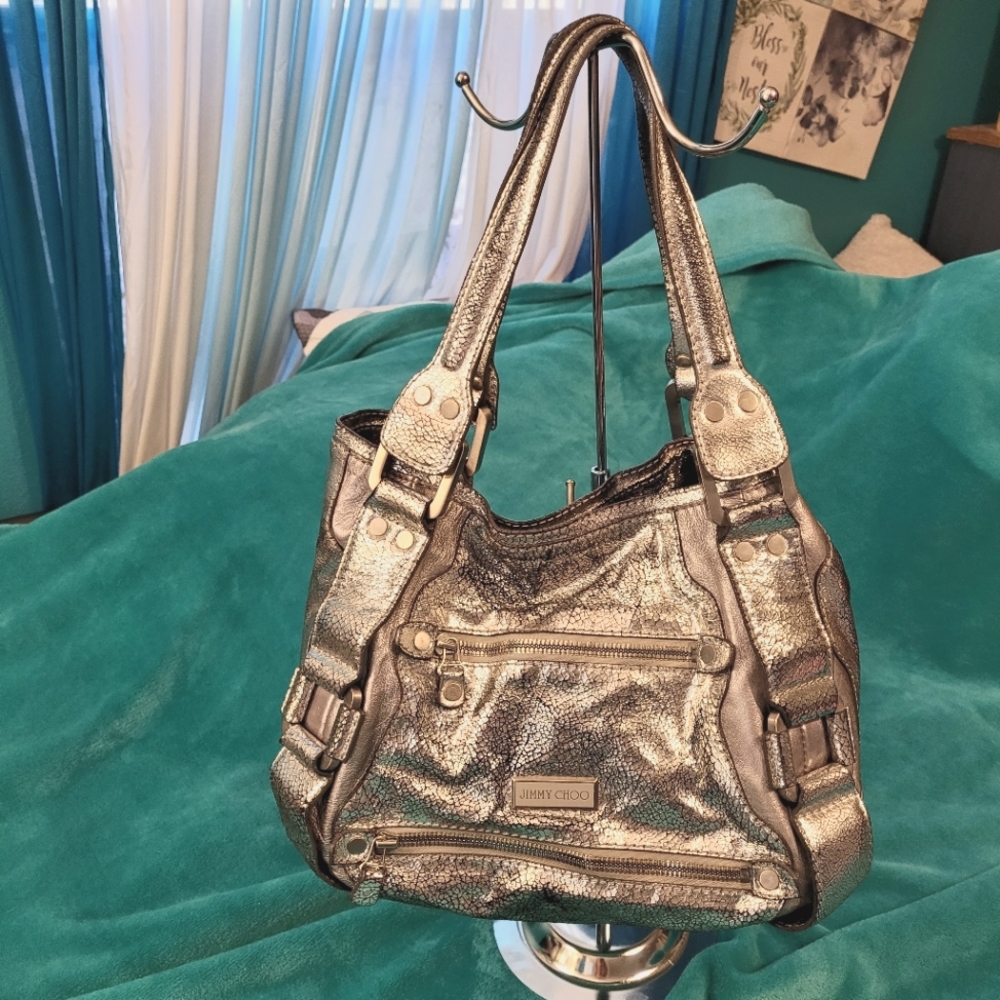 Vintage Jimmy choo handbag crackle silver metalic leather